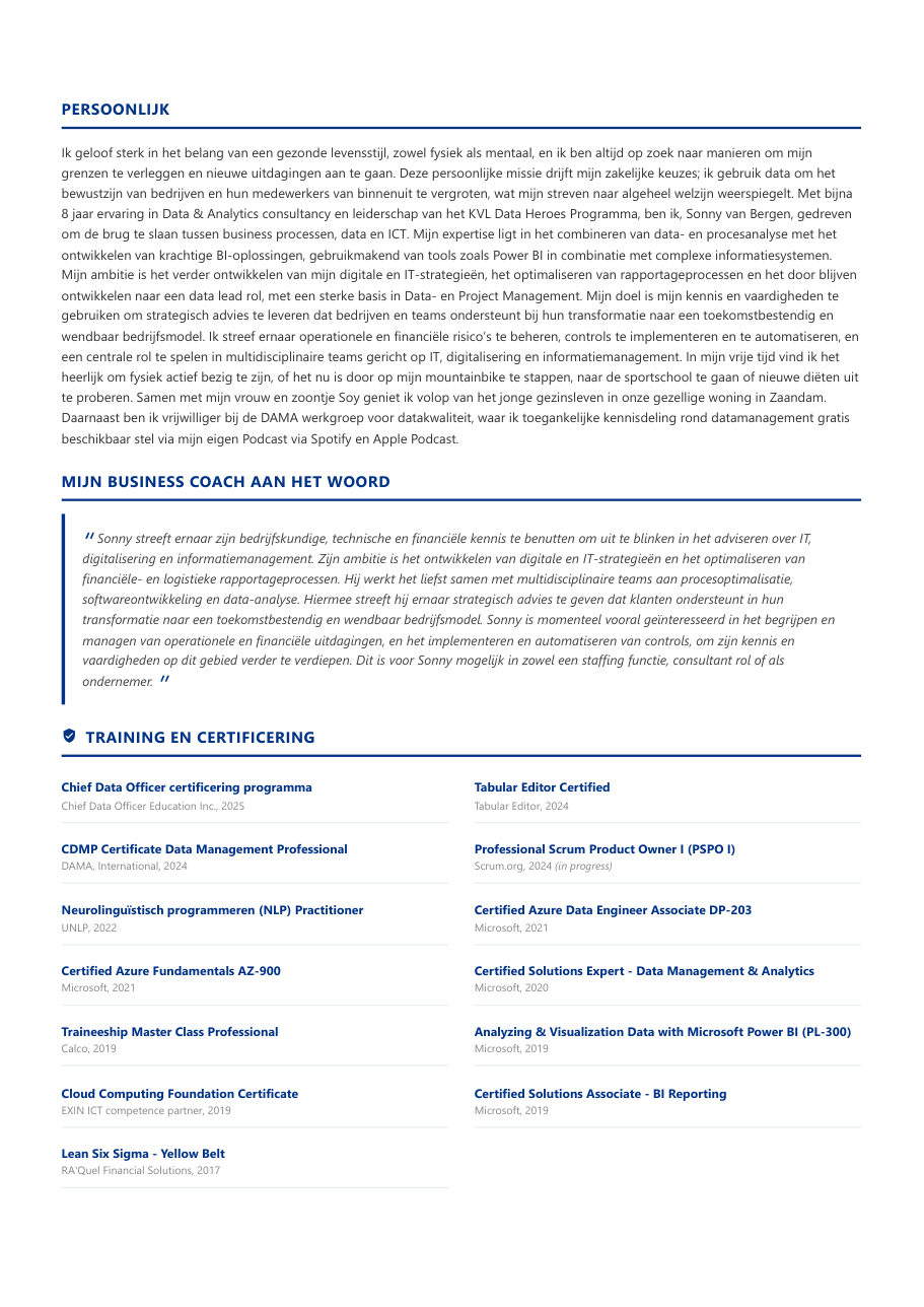 Cv van Sonny van Bergen, pagina 2